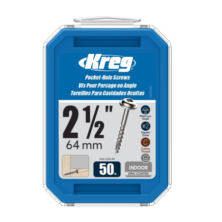 Scule de Mana - Set holtsuruburi pentru gauri in lemn Kreg SML-C250-50, Ø8x64 mm, 50 bucati