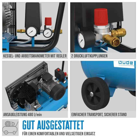 Compresor cu ulei cu doi cilindri 580/10/100 H Gude 50147, 3000 W, 100 L, 10 bari, 400 V [8]