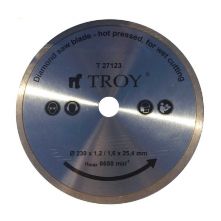 Discuri Taiere Piatra, Ceramica si Beton - Disc diamantat continuu pentru portelan, ceramica si marmura Troy 27123, Ø230x1.6/1.2 mm