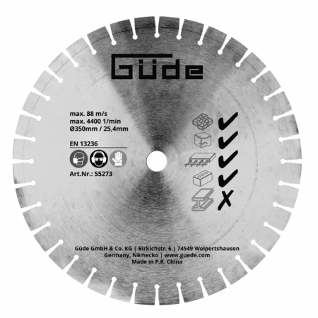 Disc diamantat segmentat pentru masina de debitat beton GBTS 350 Gude 55273, Ø350 mm