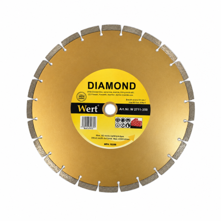 Discuri Fierastrau Circular - Disc diamantat, taiere marmura, granit, faianta Wert 2711-350, Ø350x22.2 mm