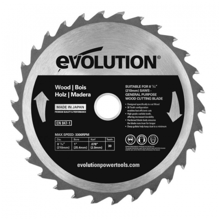 Disc pentru fierastrau circular, taiere lemn Evolution GW210TCT-30, Ø210x25.4 mm, 30 dinti