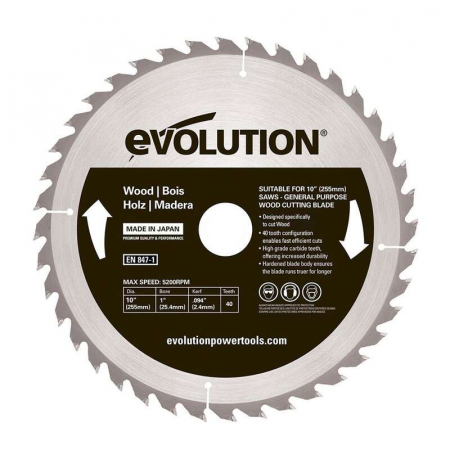Disc pentru fierastrau circular, taiere lemn Evolution GW255TCT-40, Ø255x25.4 mm, 40 dinti