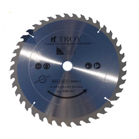 Discuri Taiere Lemn - Disc pentru fierastrau circular, taiere lemn Troy 25254, Ø305 x 30/25.4 mm, 40 dinti