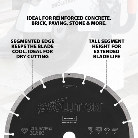 Disc pentru fierastrau circular, taiere marmura, piatra Evolution RAGEBLADE305DIAMOND-8105, Ø305x22.2 mm [2]