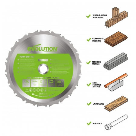 Disc pentru fierastrau circular, taiere multifunctionala Evolution FURYBLADE210MULTI-9967, Ø210 x 25.4 mm, 20 dinti [2]