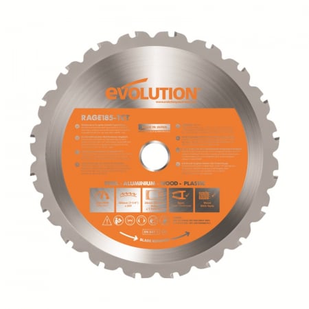 Disc pentru fierastrau circular, taiere multifunctionala Evolution RAGEBLADE185MULTI-9883, Ø185 x 20 mm, 20 dinti
