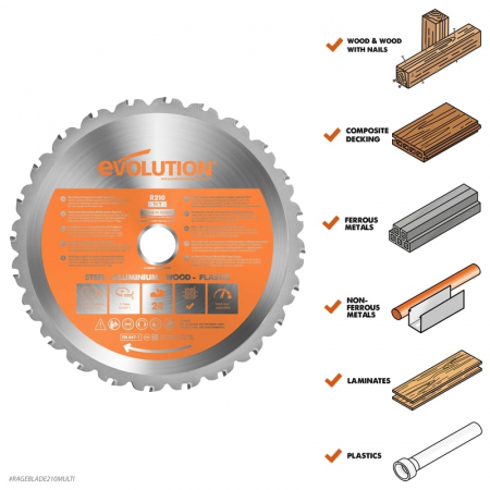 Disc pentru fierastrau circular, taiere multifunctionala Evolution RAGEBLADE355MULTI-1268, Ø355 x 25.4 mm, 36 dinti [2]