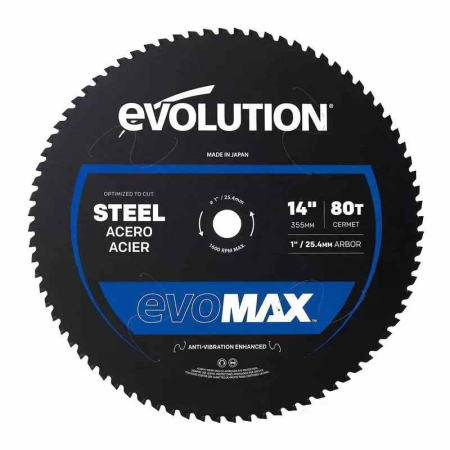 Disc pentru fierastrau circular, taiere otel EVOMAX Evolution M355CMT-80CSM, Ø355 x 25.4 mm, 80 dinti
