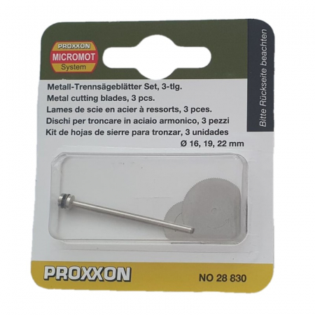 Accesorii polizoare drepte - Set discuri pentru masini de gaurit si frezat Micromot, taiere lemn, metal, plastic Proxxon 28830, Ø16-22 mm, 4 piese