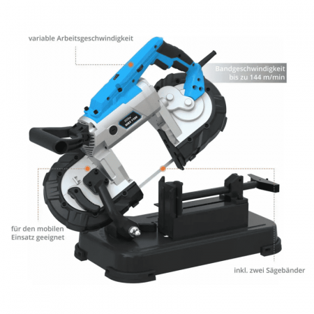 Fierastrau cu banda portabil si baza cu clema pentru metal MBS 1100 Gude 40553, 1100 W, 100 mm [9]