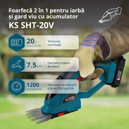 Foarfece Electrice - Foarfecă 2 în 1 pentru iarbã si gard viu cu acumulator KS SHT-20V