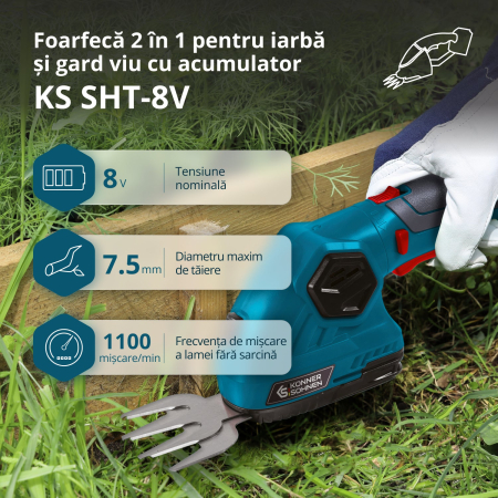 Foarfecă cu acumulator pentru tuns iarbă și gard viu KS SHT-8V [1]