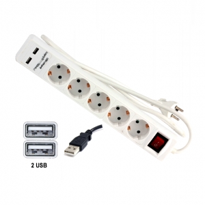 Prelungitor electric cu 5 prize si 2 porturi USB Troy T24025, 1.4 m [1]
