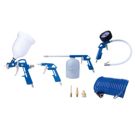 Pistol de Umflat Cauciucuri cu Manometru - Set accesorii aer comprimat Scheppach 7906100742, 8 piese