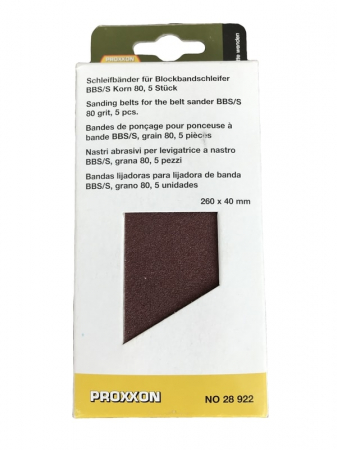 Accesorii de Slefuire - Set benzi de slefuire pentru BBS/S, Proxxon 28922, 260x40 mm, granulatie 80, 5 bucati