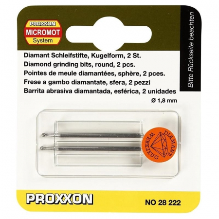 Set biaxuri diamantate de forma sferica Micromot Proxxon 28222, Ø1.8 mm, 2 bucati