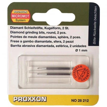 Accesorii polizoare drepte - Set biaxuri diamantate de forma sferica Micromot Proxxon 28212, Ø1 mm, 2 bucati