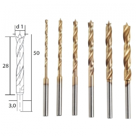 Set burghie HSS pentru lemn si plastic cu pin pentru centrare Proxxon 28876, Ø1.5-Ø4 mm, 6 piese [3]