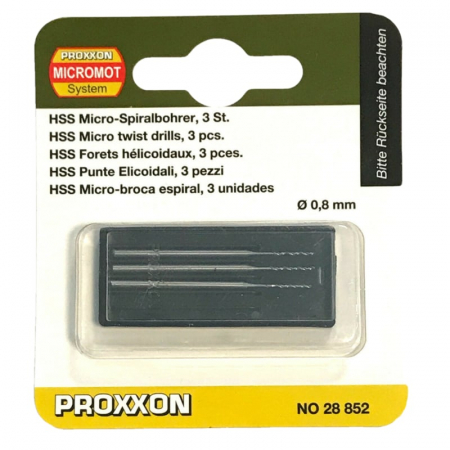 Set burghie HSS pentru metal, plastic si lemn Proxxon 28852, Ø0.8 mm, 3 bucati