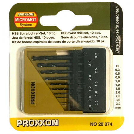Set burghie HSS pentru metal, plastic si lemn Proxxon 28874, Ø0.3-Ø3.2 mm, 10 piese