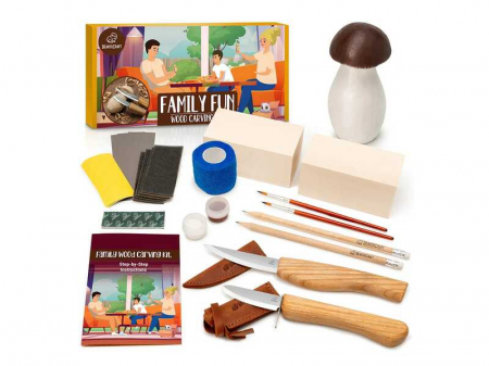 Cutite sculptura lemn - Set de sculptura ciuperca BeaverCraft DIY09 Family Fun, 26 piese