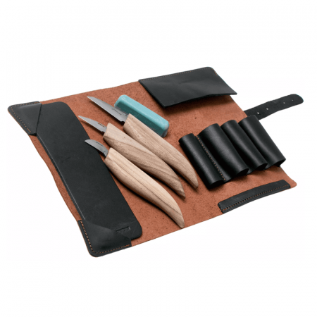 Cutite sculptura lemn - Set de sculptura in lemn BeaverCraft S15X, 5 piese, plus husa din piele