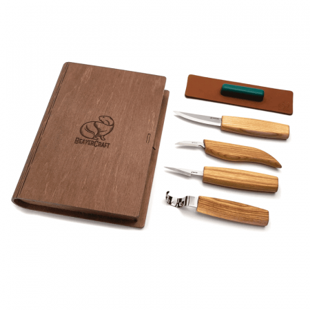 Cutite sculptura lemn - Set de sculptura in lemn, in cutie BeaverCraft S09book, 6 piese