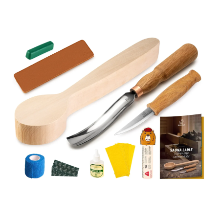 Accesorii cutite sculptura lemn - Set de sculptura lingura pentru sauna BeaverCraft DIY11, 20 piese