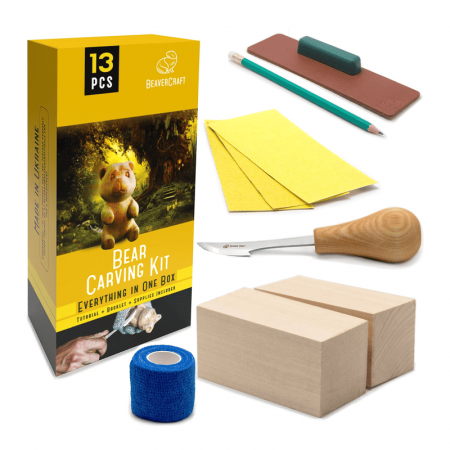 Cutite sculptura lemn - Set de sculptura ursulet BeaverCraft DIY05, 6 piese