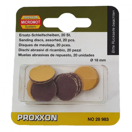 Accesorii polizoare drepte - Set discuri de slefuire autoadezive Proxxon 28983, Ø18 mm, granulatie K120-K150, 20 piese