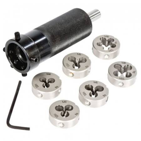 Filiere si Tarozi - Set filiere si suport Micromot Proxxon 24082, M3-M10, 7 piese