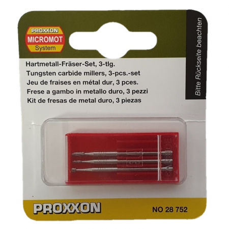 Set freze din carbura de tungsten Micromot Proxxon 28752, Ø1.2-Ø2.3 mm, 3 piese