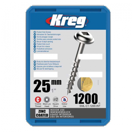 Suruburi si dibluri - Set holtsuruburi pentru gauri in lemn Kreg SML-C1-1200, Ø8x25 mm, 1200 bucati