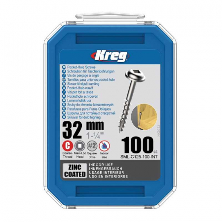 Suruburi si dibluri - Set holtsuruburi pentru gauri in lemn Kreg SML-C125-100, Ø8x32 mm, 100 bucati