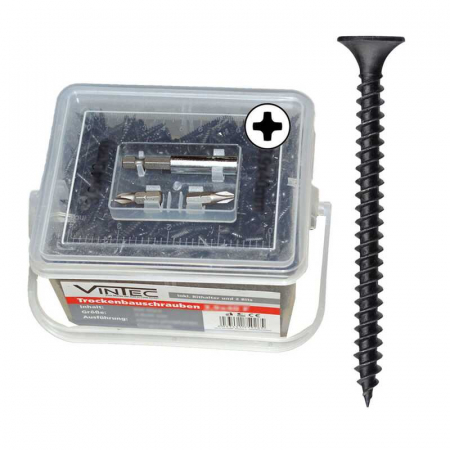 Set suruburi cu cap in cruce, plat pentru gips-carton Vintec 75020, Ø3.9x25 mm, 1000 bucati [1]