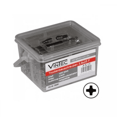 Suruburi si dibluri - Set suruburi cu cap in cruce, plat pentru gips-carton Vintec 75020, Ø3.9x25 mm, 1000 bucati