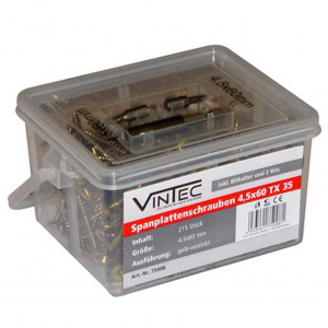 Suruburi si dibluri - Set suruburi Torx cu cap plat pentru lemn Vintec 75008, Ø4x60 mm, 215 piese