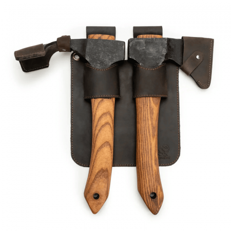 Centura Piele Scule (Brau) - Suport pentru topoare din piele BeaverCraft S-AX1/AX2, 2 buzunare