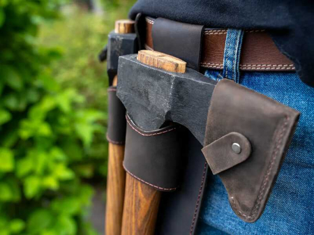 Suport pentru topoare din piele BeaverCraft S-AX1/AX2, 2 buzunare [3]