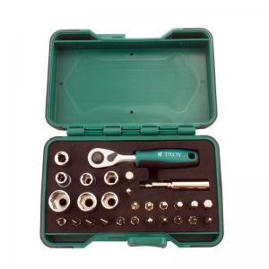 Set Biti - Trusa chei tubulare plus biti Troy 21948, Cr-V 1/4”, 28 piese
