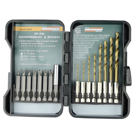 Burghie - Trusa burghie pentru metal si biti Mannesmann 54325, 16 piese