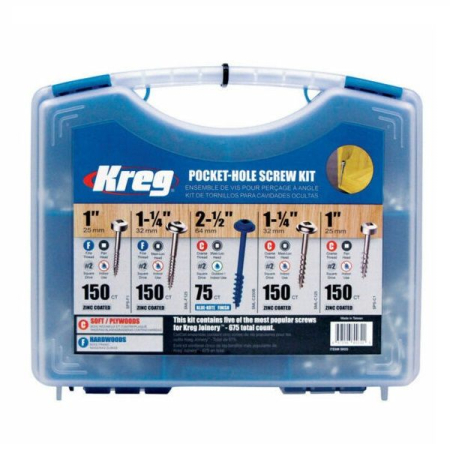 Trusa holtsuruburi pentru gauri in lemn Kreg SK03-INT, Ø8x25-64 mm, 675 bucati [1]