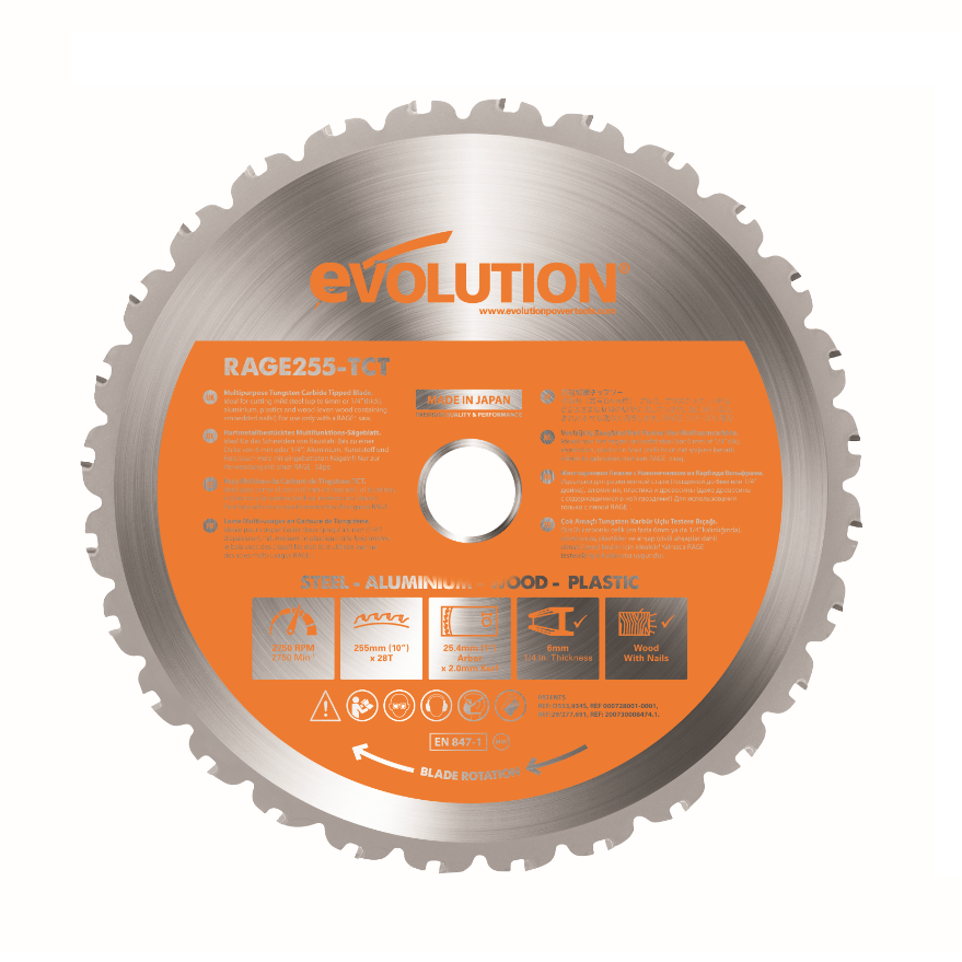 Disc pentru fierastrau circular, taiere multifunctionala Evolution RAGEBLADE255MULTI-1374, O255 x 25.4 mm, 28 dinti