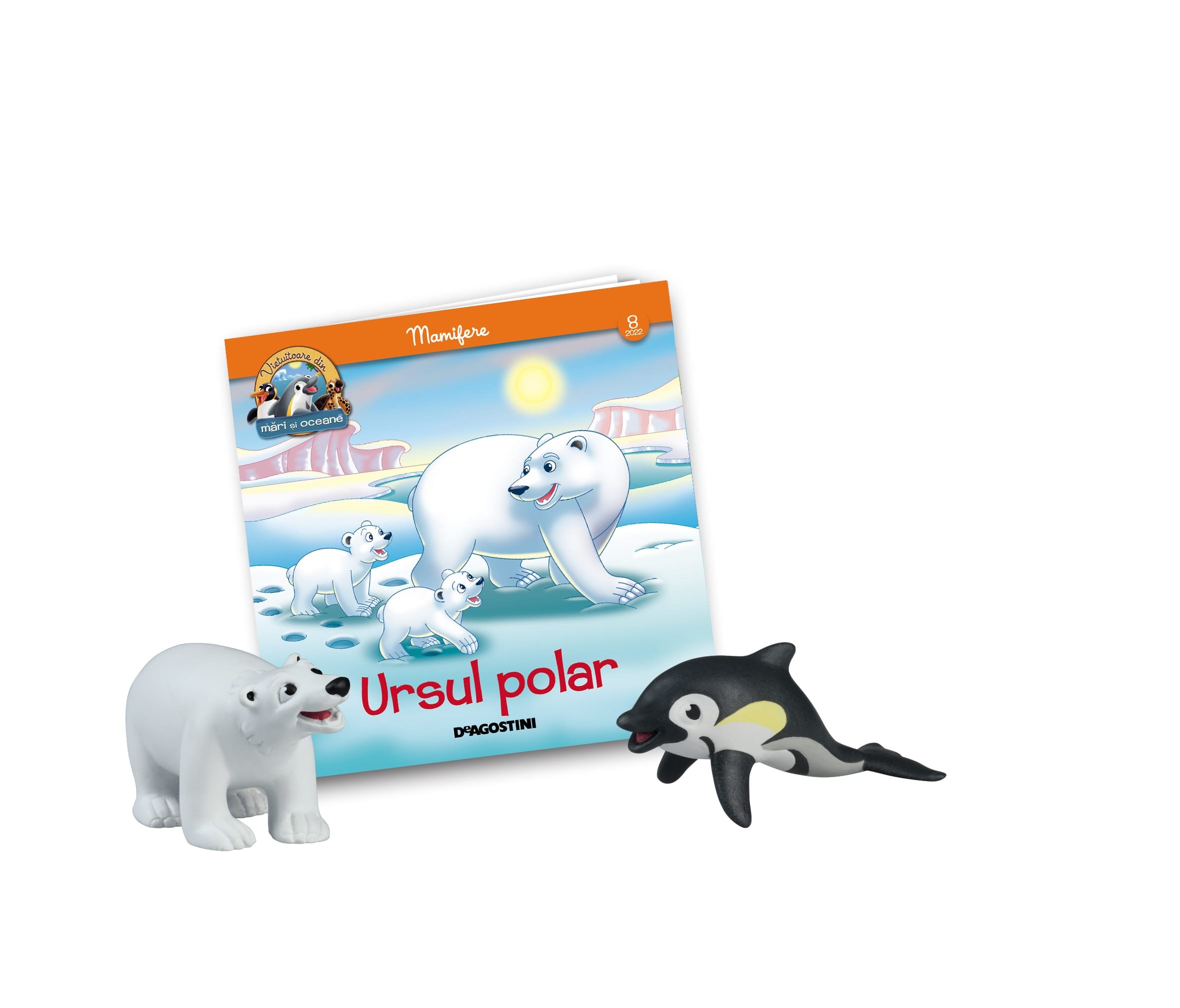 Jucarii copii 4-5 ani - Revista Vieţuitoare din mări şi oceane 2022– Nr.8 – Ursul polar Paco + puiul de delfin Didi, DeAgostini, 2-3 ani +