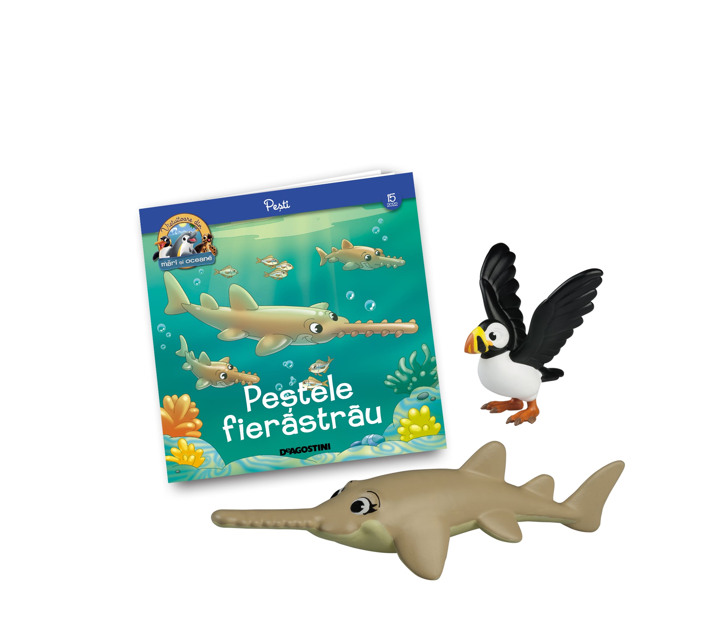 Revista Vieţuitoare din mări şi oceane 2022– Nr.15 – Peştele fierăstrău (mama) + pufinul de Atlantic, DeAgostini, 2-3 ani + [1]