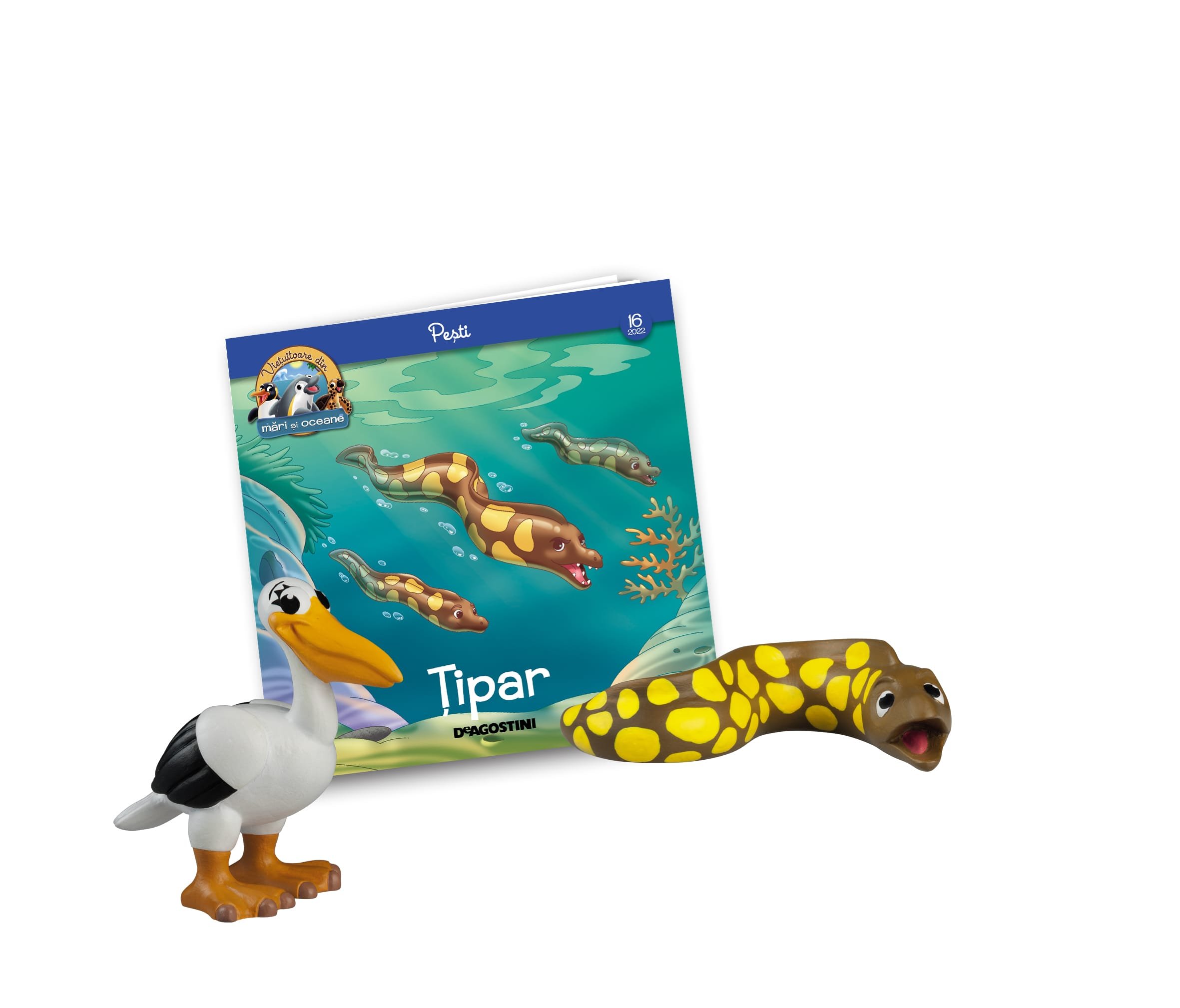Jucarii copii 4-5 ani - Revista Vieţuitoare din mări şi oceane 2022 – Nr.16 – Ţiparul Manny + mama pelican Penny, DeAgostini, 2-3 ani +