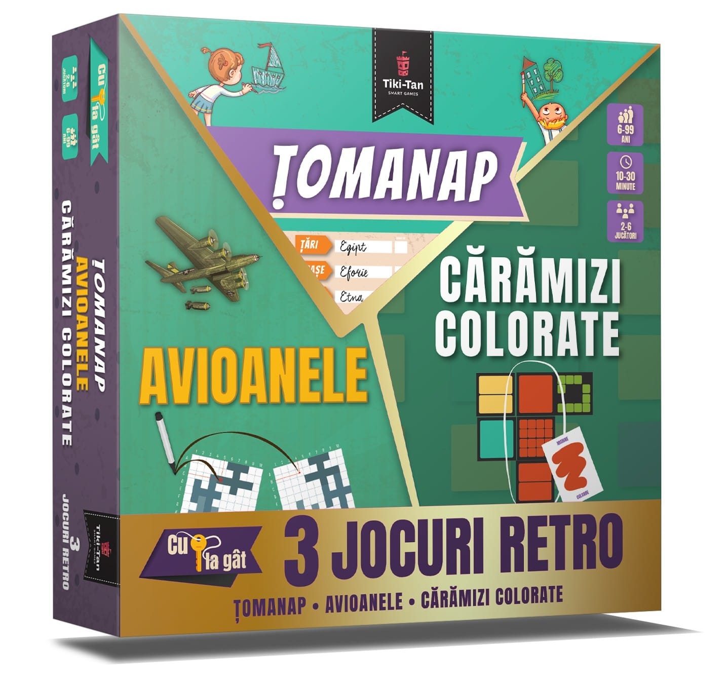 Jucarii educative 10 -11 ani - 3 jocuri retro: Tomanap. Avioanele. Caramizi colorate