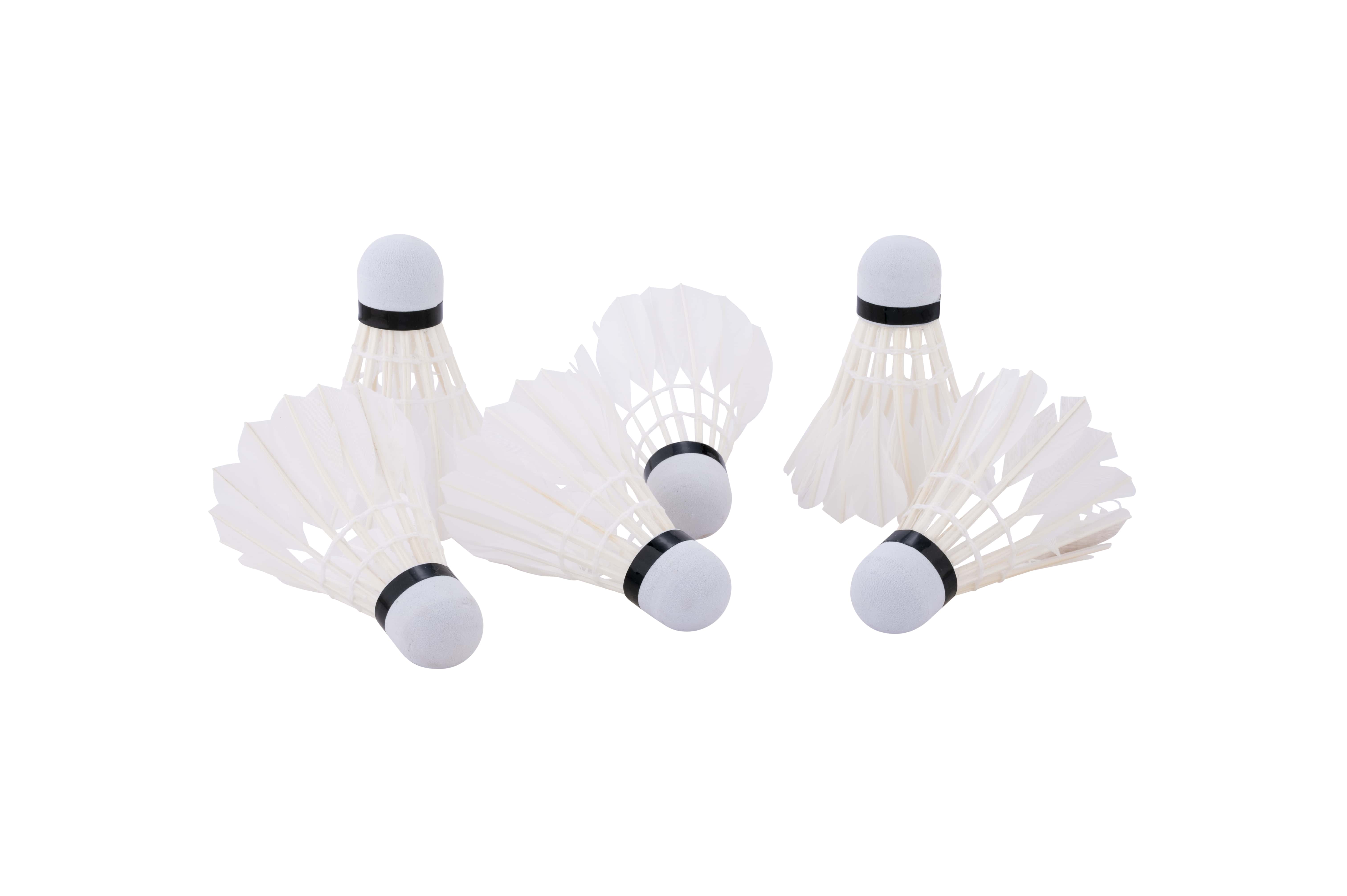 Badminton - Set 6 fluturasi albi badminton cu pene in tub de depozitare