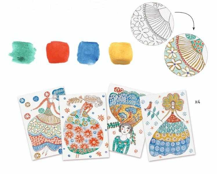 Atelier creativ de pictura Djeco, Rochii cu flori, 6-7 ani + [2]